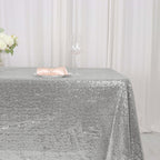 Sequin 60"x126" Rectangle Tablecloth Silver - Glittering Finish Table Cover