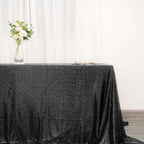 Sequin 90"x132" Rectangle Tablecloth Black - Seamless Sparkly Design for Luxe Occasions