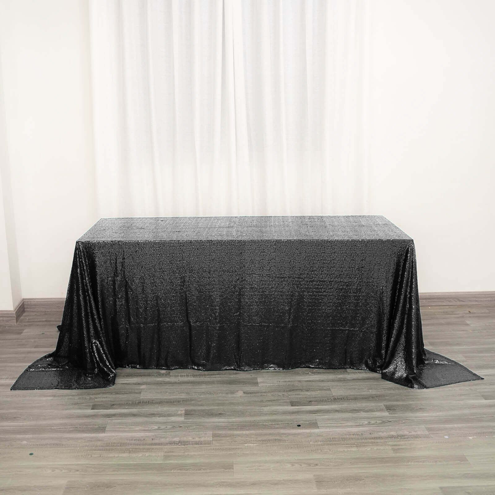 Sequin 90"x132" Rectangle Tablecloth Black - Seamless Sparkly Design for Luxe Occasions