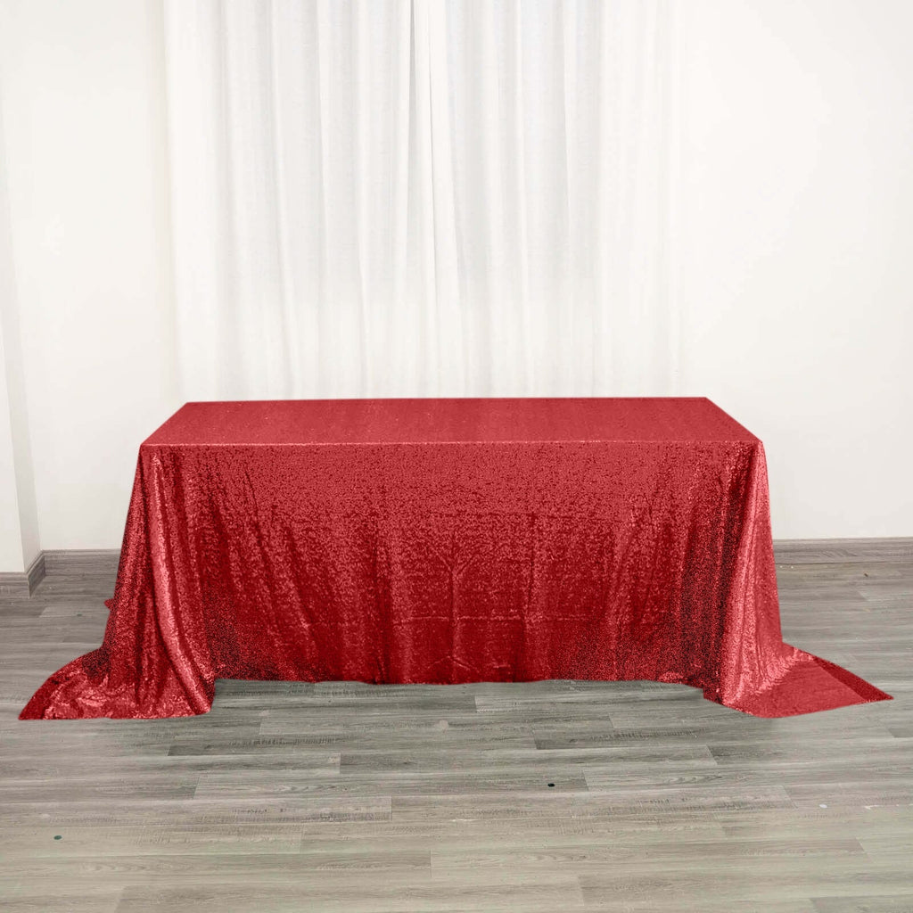 Sequin 90"x132" Rectangle Tablecloth Red - Seamless Sparkly Table Cover