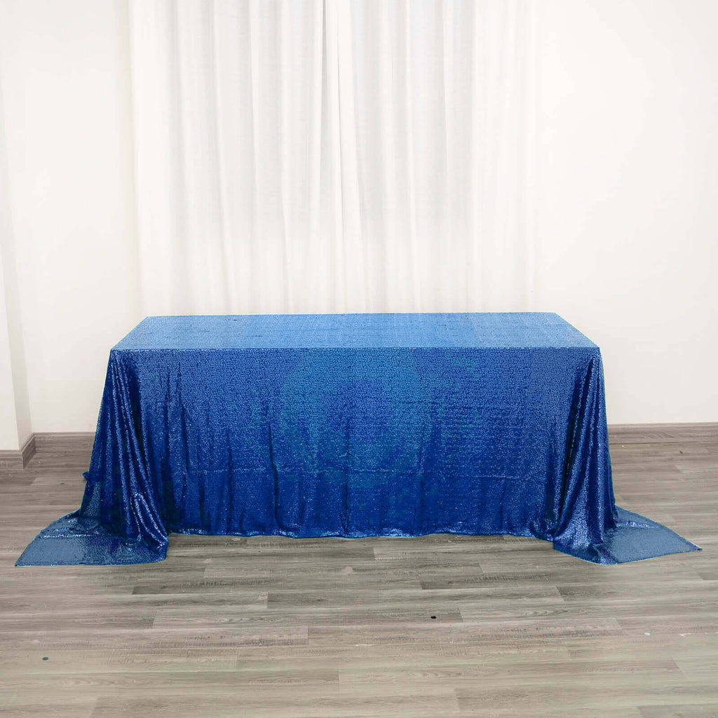 Sequin 90"x132" Rectangle Tablecloth Royal Blue - Seamless Sparkly Table Cover