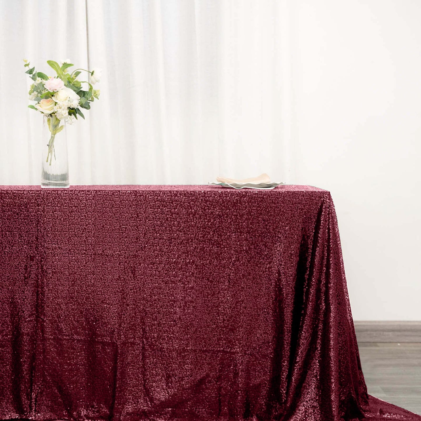 Sequin 90"x132" Rectangle Tablecloth Burgundy - Seamless Sparkly Table Cover