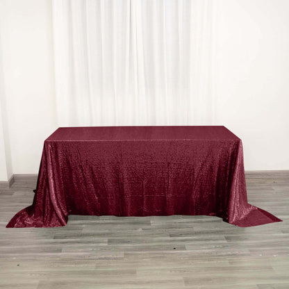 Sequin 90"x132" Rectangle Tablecloth Burgundy - Seamless Sparkly Table Cover