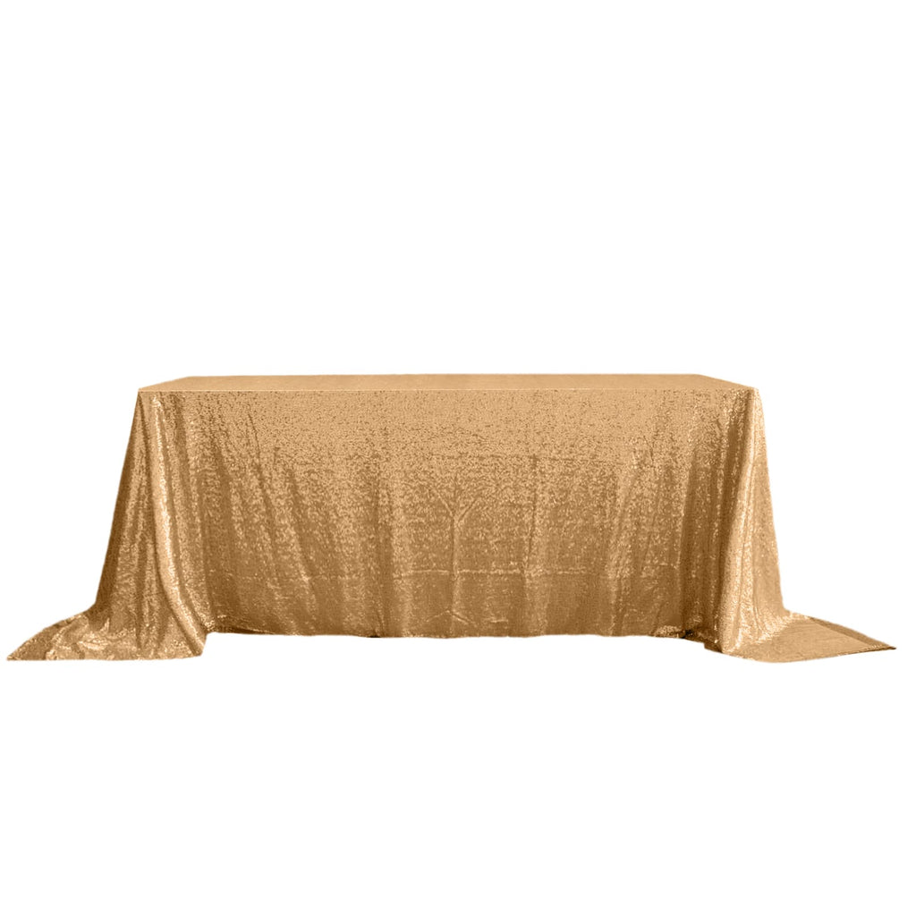 Sequin 90"x132" Rectangle Tablecloth Gold - Seamless Sparkly Design for Luxe Occasions