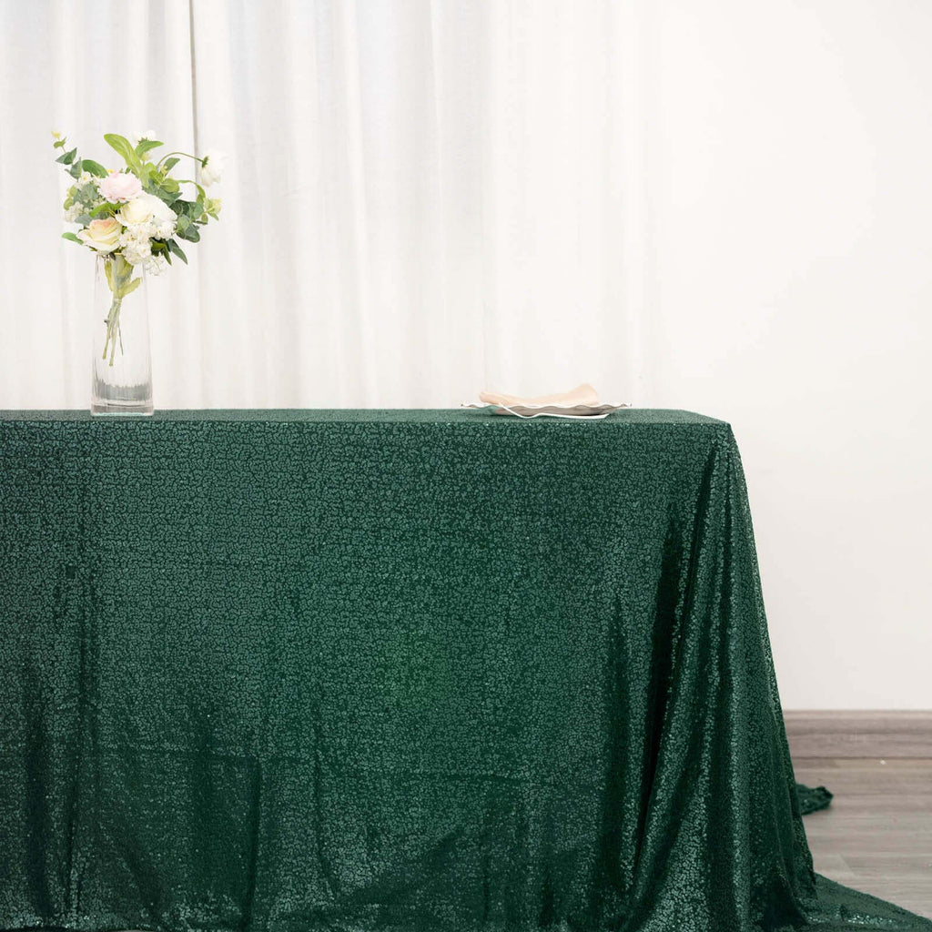 Sequin 90"x132" Rectangle Tablecloth Hunter Emerald Green - Seamless Sparkly Table Cover