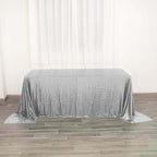 Sequin 90"x132" Rectangle Tablecloth Silver - Seamless Sparkly Table Cover