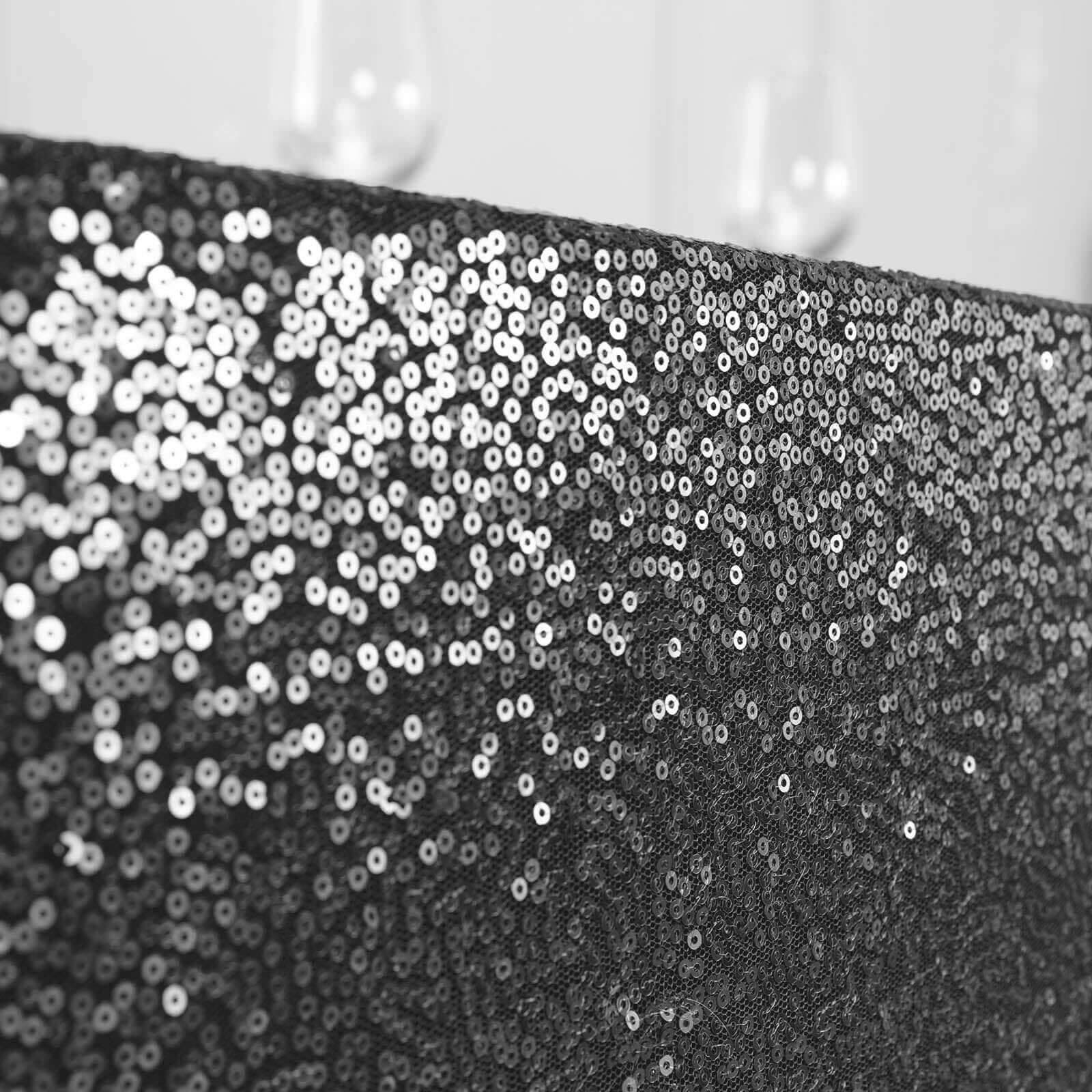 Sequin 90"x156" Rectangle Tablecloth Black - Seamless Twinkling Table Cover