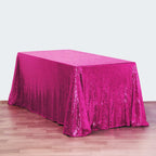 Sequin 90"x156" Rectangle Tablecloth Fuchsia - Seamless Twinkling Table Cover