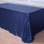Sequin 90"x156" Rectangle Tablecloth Navy Blue - Seamless Twinkling Table Cover