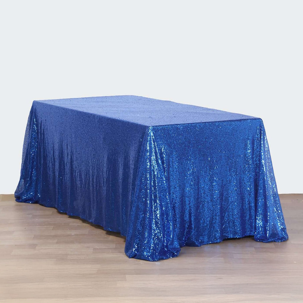 Sequin 90"x156" Rectangle Tablecloth Royal Blue - Seamless Twinkling Table Cover