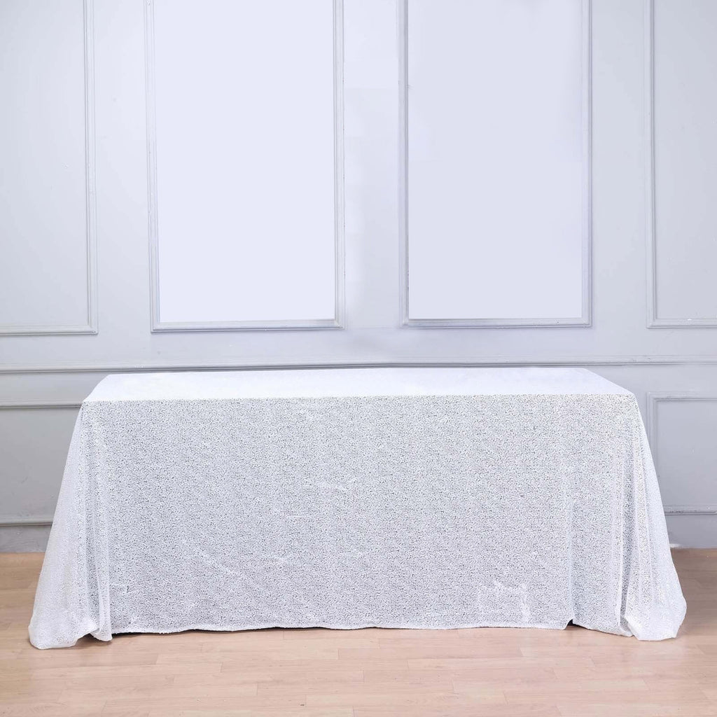 Sequin 90"x156" Rectangle Tablecloth White - Seamless Twinkling Design for Chic Celebrations