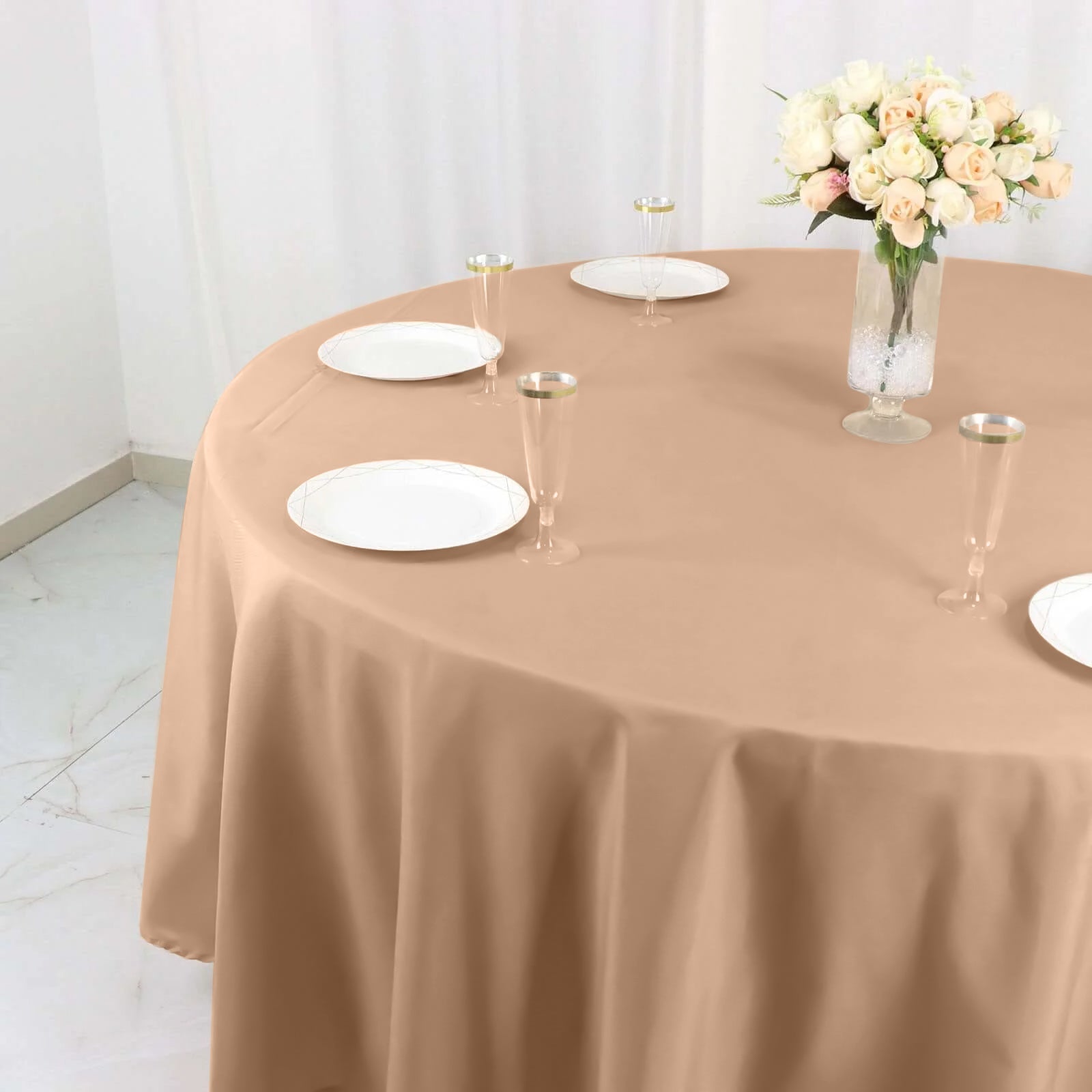Polyester 108" Round Tablecloth Nude - Wrinkle-Resistant Table Cover