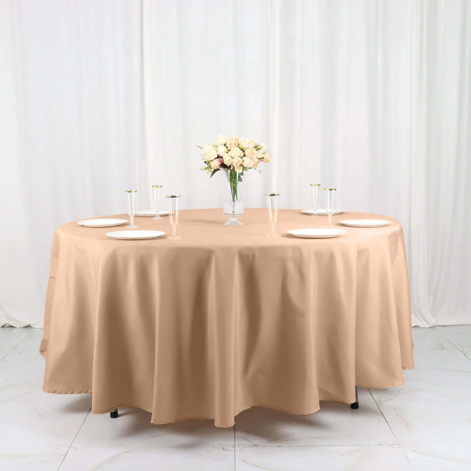 Polyester 108" Round Tablecloth Nude - Wrinkle-Resistant Table Cover