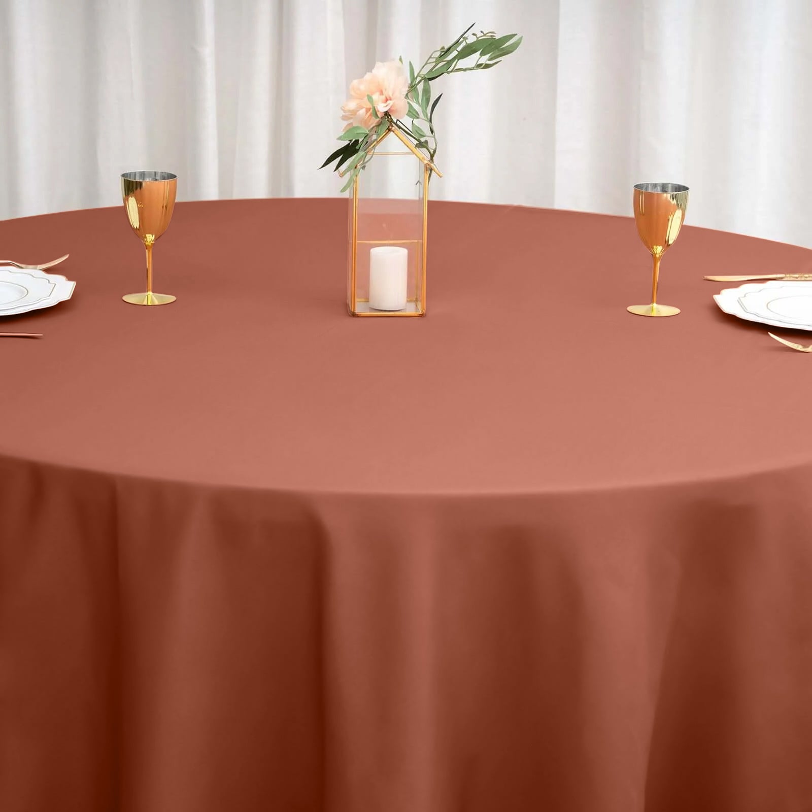 Polyester 108" Round Tablecloth Terracotta (Rust) - Wrinkle-Resistant Table Cover