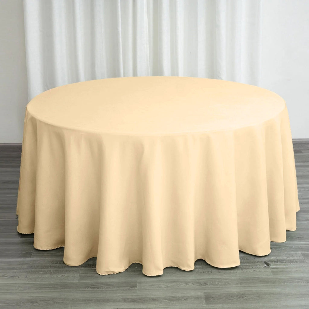 Polyester 120" Round Tablecloth Beige - Seamless Wrinkle-Resistant Table Cover