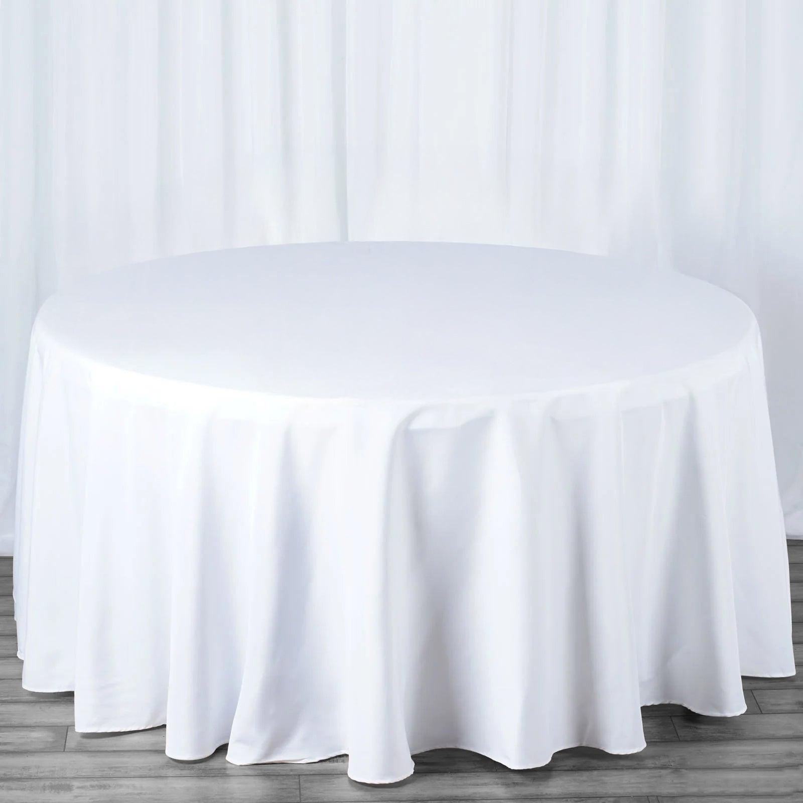 Premium Polyester 120" Round Tablecloth White - Seamless 220GSM Wrinkle-Resistant Design for Classy Events