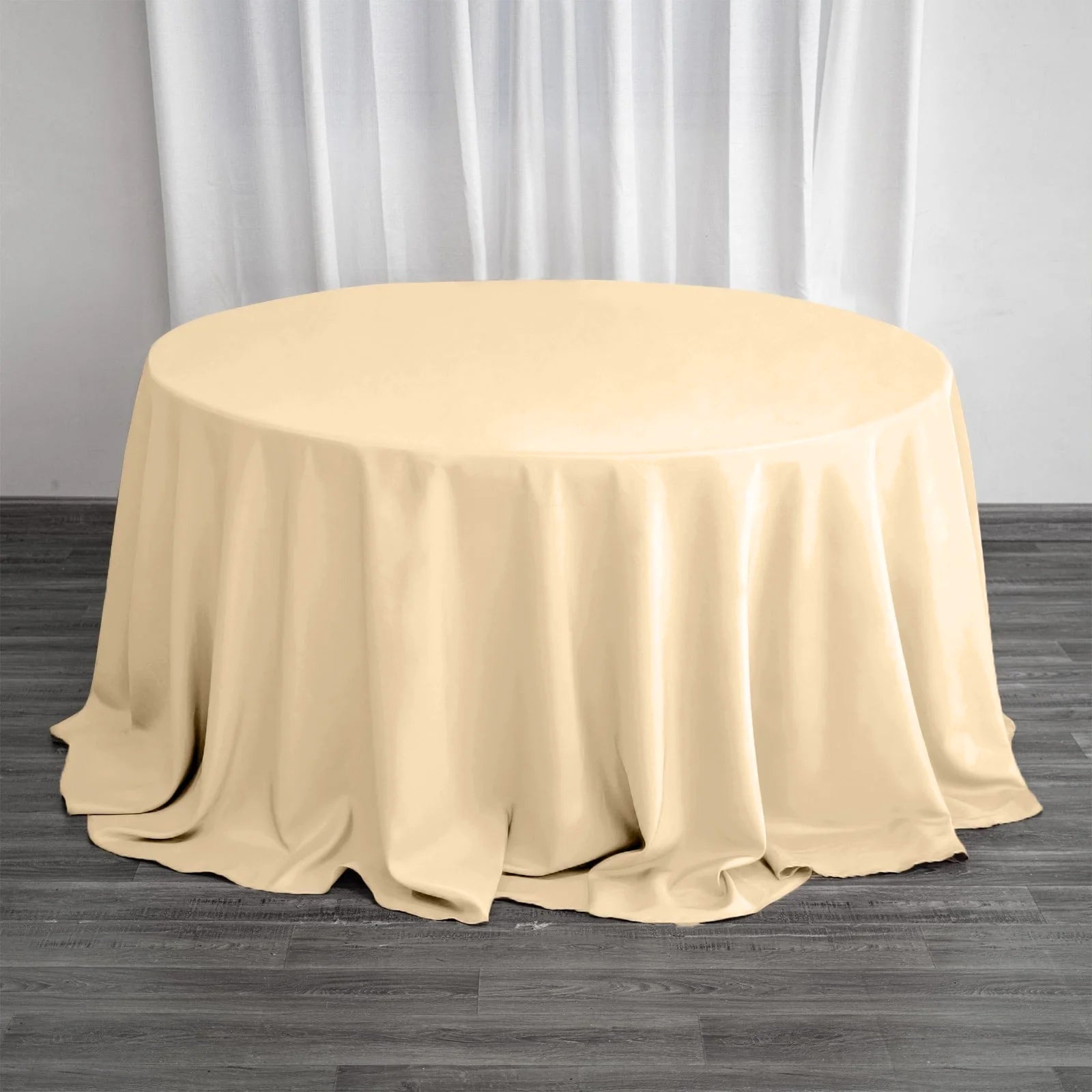 Polyester 132" Round Tablecloth Beige - Seamless Chic Table Cover