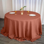 Polyester 132" Round Tablecloth Terracotta (Rust) - Seamless Chic Table Cover