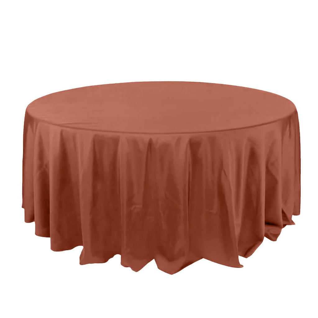 Polyester 132" Round Tablecloth Terracotta (Rust) - Seamless Chic Table Cover