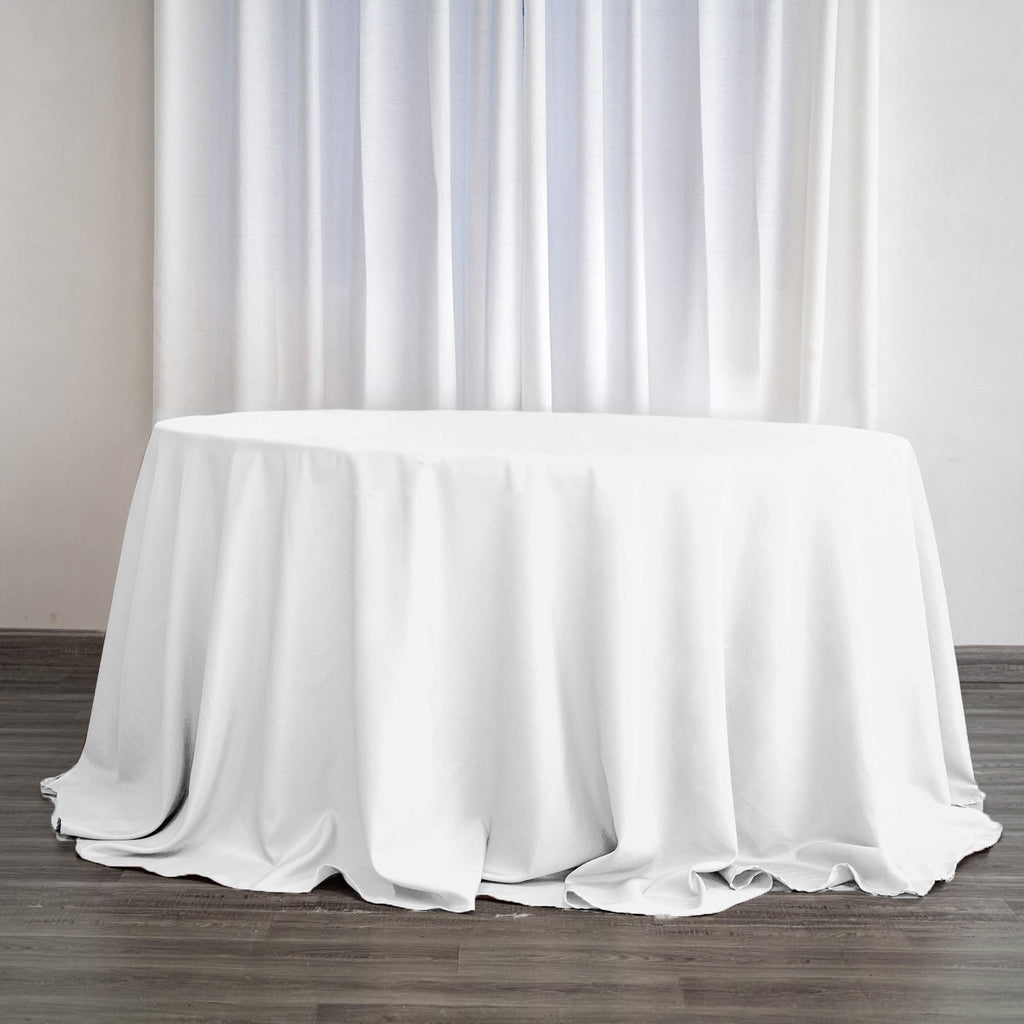 Polyester 132" Round Tablecloth White - Seamless Chic Design for Grand Celebrations