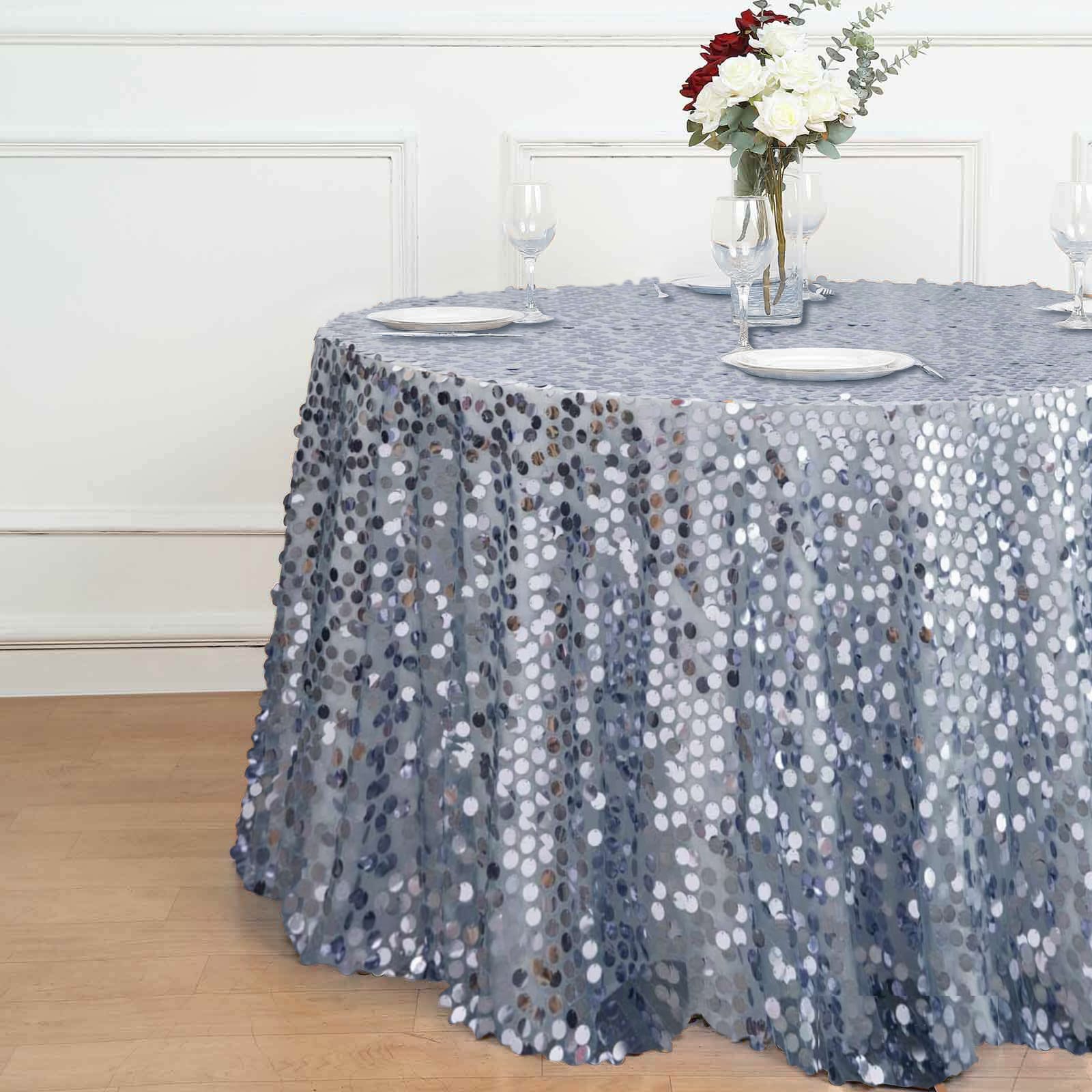 Sequin 120" Round Tablecloth Dusty Blue - Seamless Big Payette Table Cover