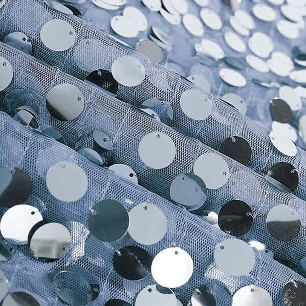 Sequin 120" Round Tablecloth Dusty Blue - Seamless Big Payette Table Cover