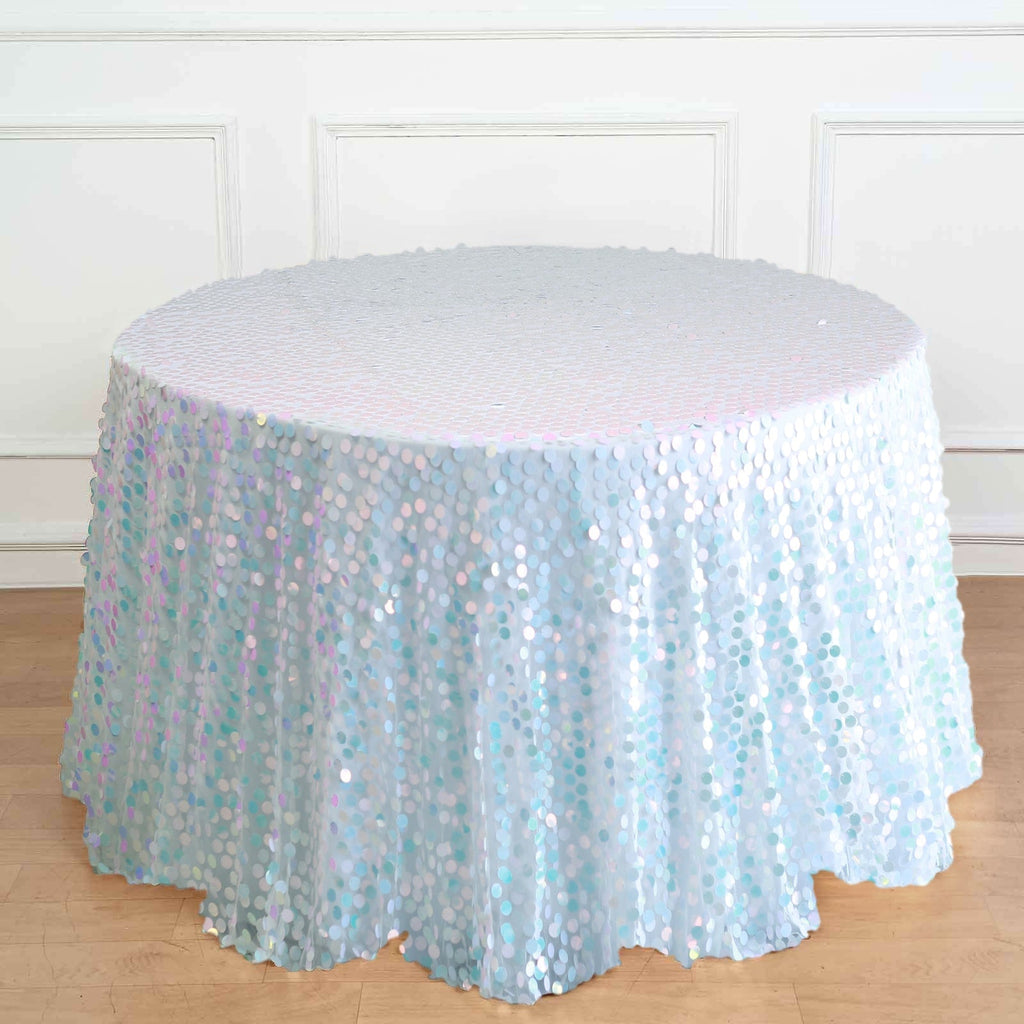 Sequin 120" Round Tablecloth Iridescent Blue - Seamless Big Payette Table Cover