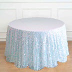 Sequin 120" Round Tablecloth Iridescent Blue - Seamless Big Payette Table Cover