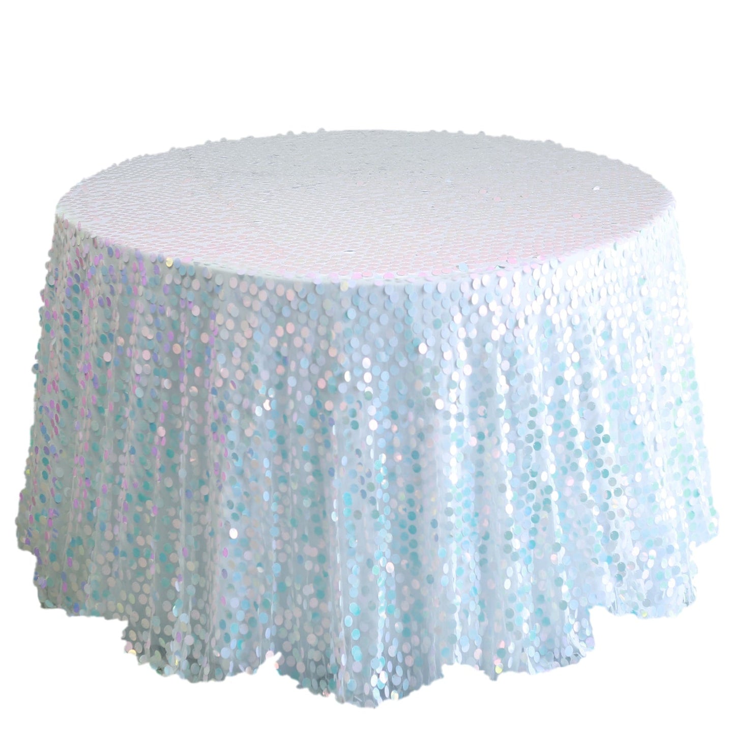 Sequin 120" Round Tablecloth Iridescent Blue - Seamless Big Payette Table Cover