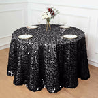 Sequin 120" Round Tablecloth Black - Seamless Big Payette Design for Luxe Celebrations