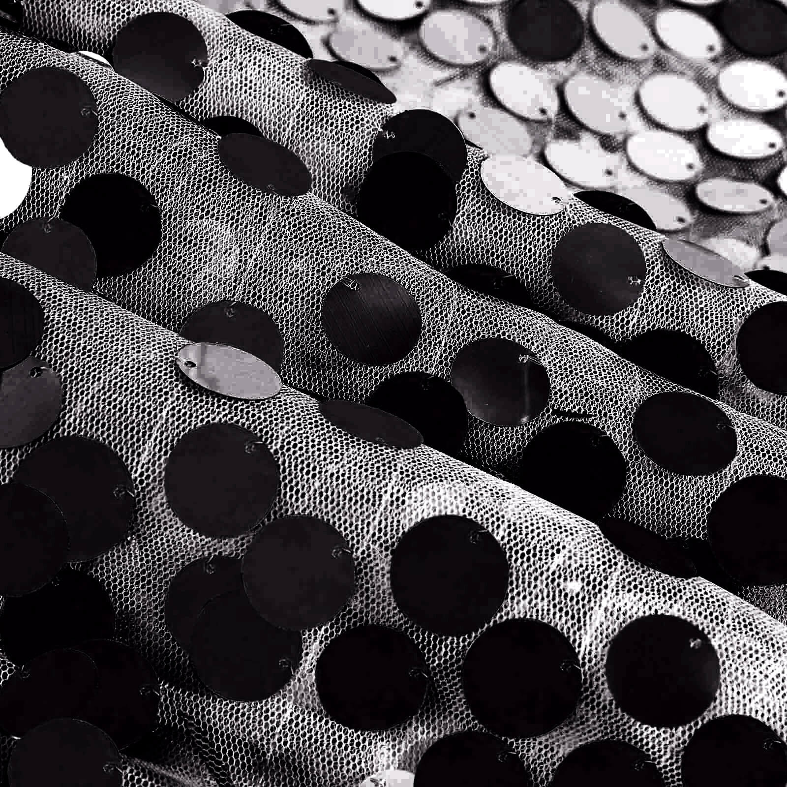 Sequin 120" Round Tablecloth Black - Seamless Big Payette Design for Luxe Celebrations