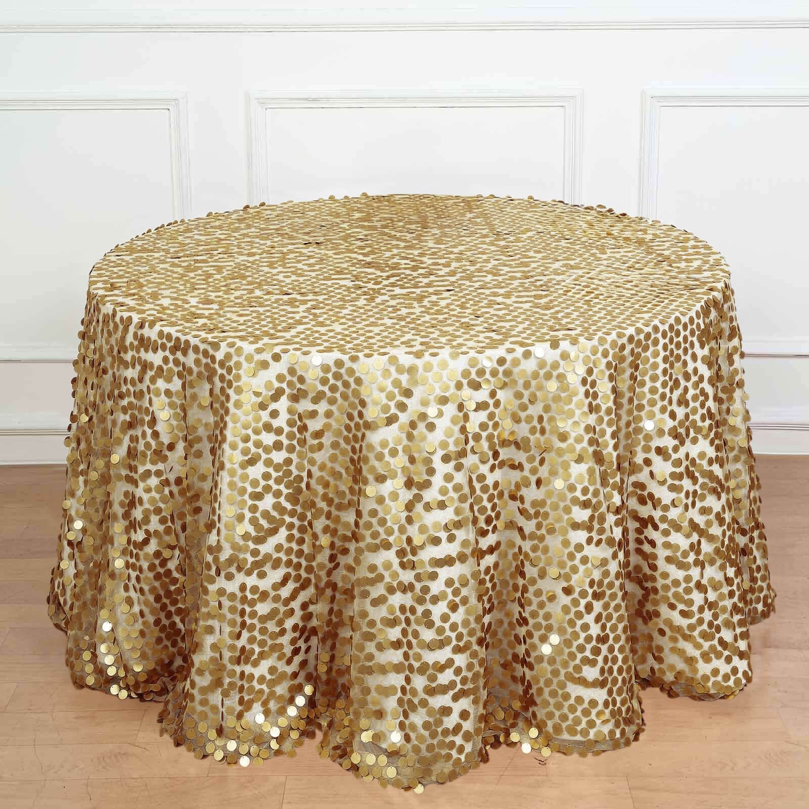 Sequin 120" Round Tablecloth Champagne - Seamless Big Payette Table Cover