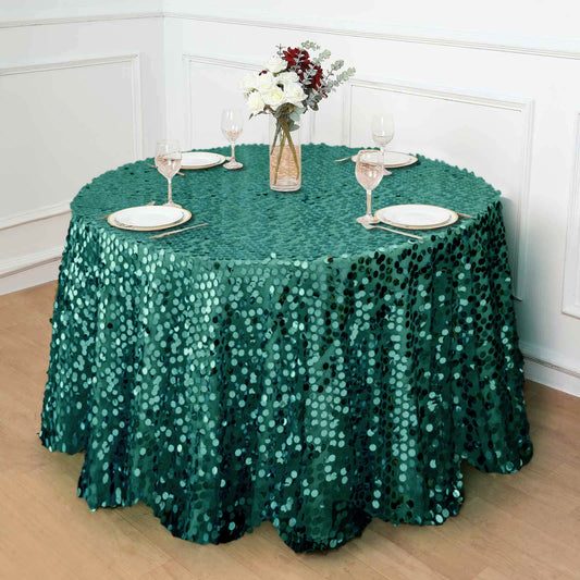 Sequin 120" Round Tablecloth Hunter Emerald Green - Seamless Big Payette Table Cover