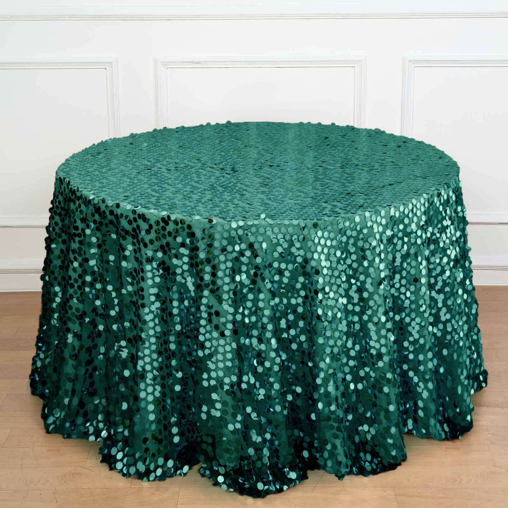 Sequin 120" Round Tablecloth Hunter Emerald Green - Seamless Big Payette Table Cover
