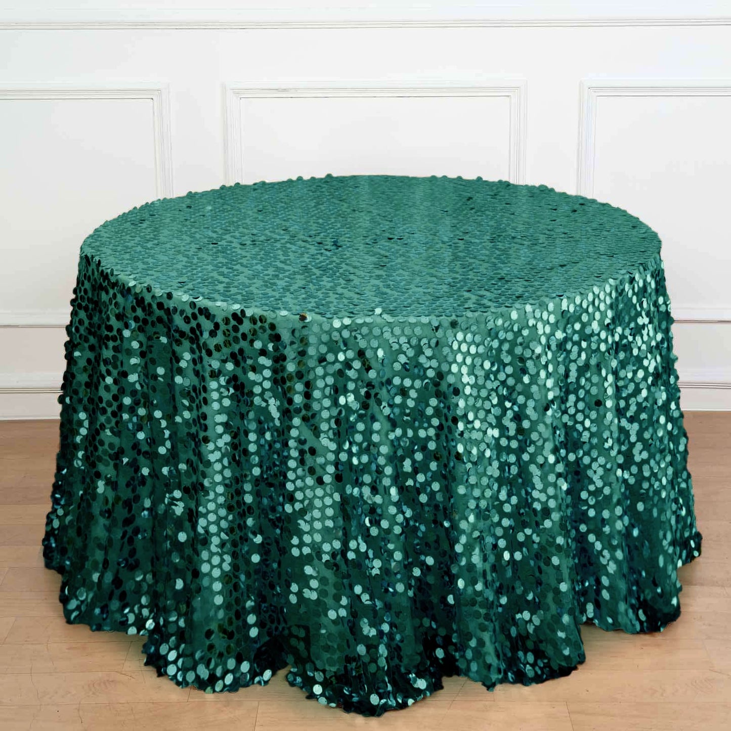 Sequin 120" Round Tablecloth Hunter Emerald Green - Seamless Big Payette Table Cover