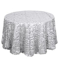Sequin 120" Round Tablecloth Silver - Seamless Big Payette Design Table Cover