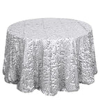 Sequin 120" Round Tablecloth Silver - Seamless Big Payette Design Table Cover