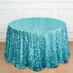 Sequin 120" Round Tablecloth Turquoise - Seamless Big Payette Table Cover