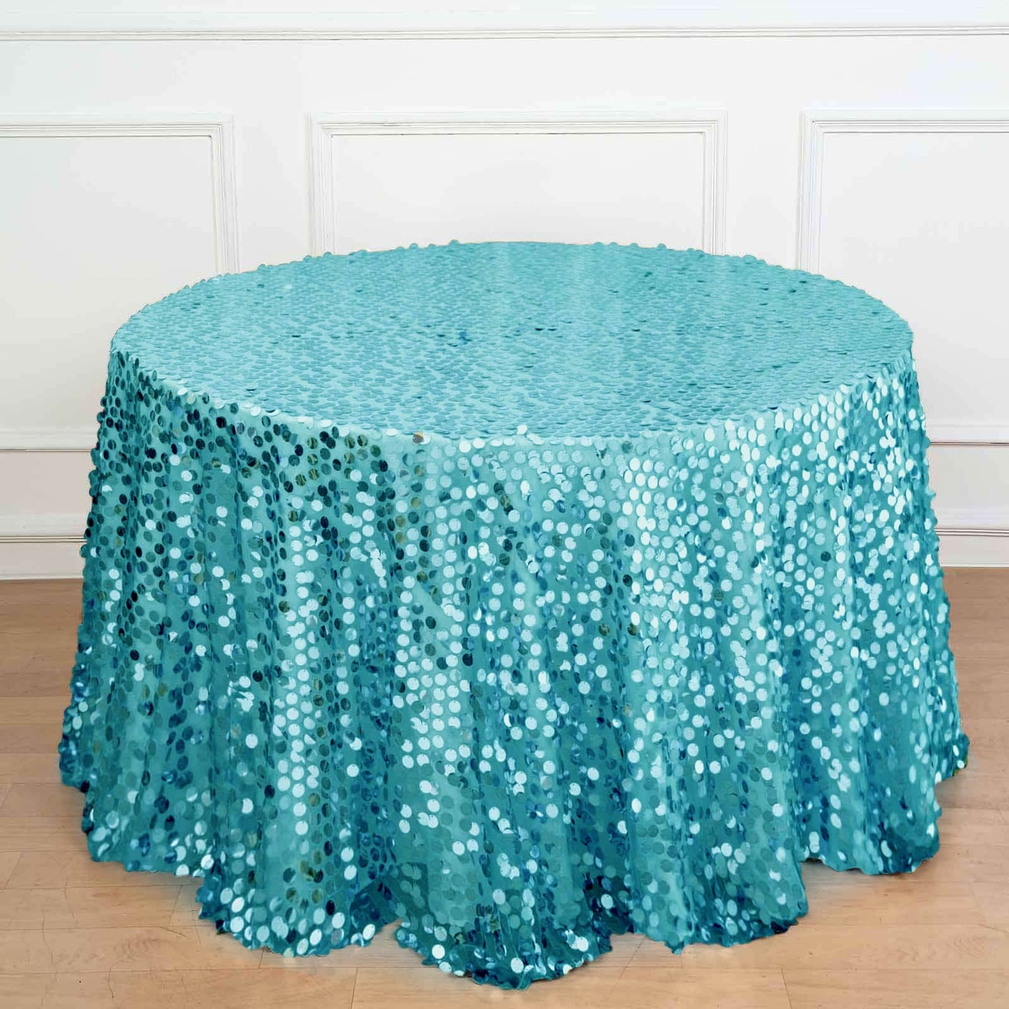 Sequin 120" Round Tablecloth Turquoise - Seamless Big Payette Table Cover