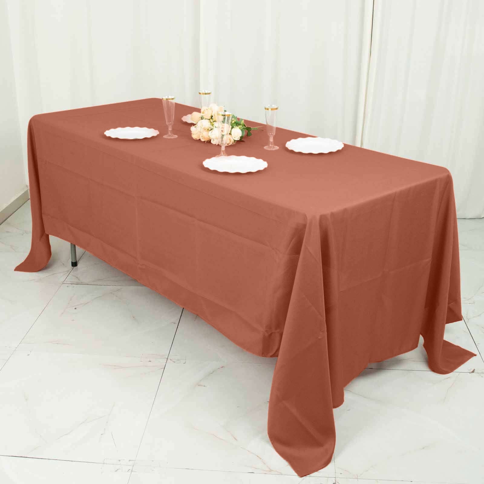 Polyester 72"x120" Rectangle Tablecloth Terracotta (Rust) - Durable and Stylish Table Cover