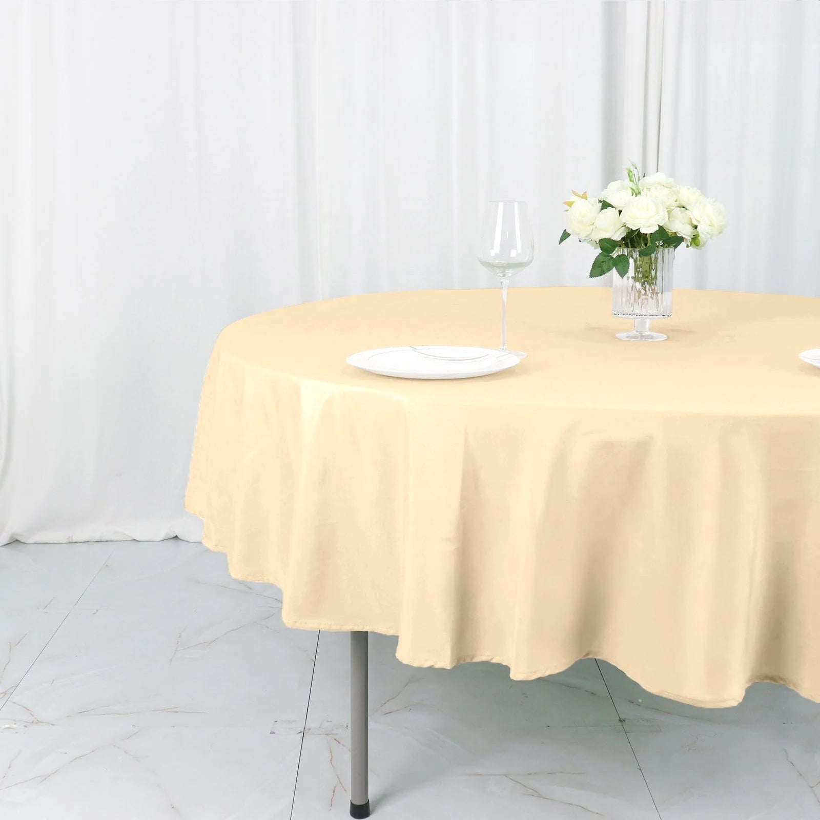 Polyester 90" Round Tablecloth Beige - Stain & Wrinkle-Resistant Table Cover