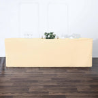 Fitted Polyester 96"x30" Rectangle Tablecloth Beige - Durable and Easy to Maintain Table Cover