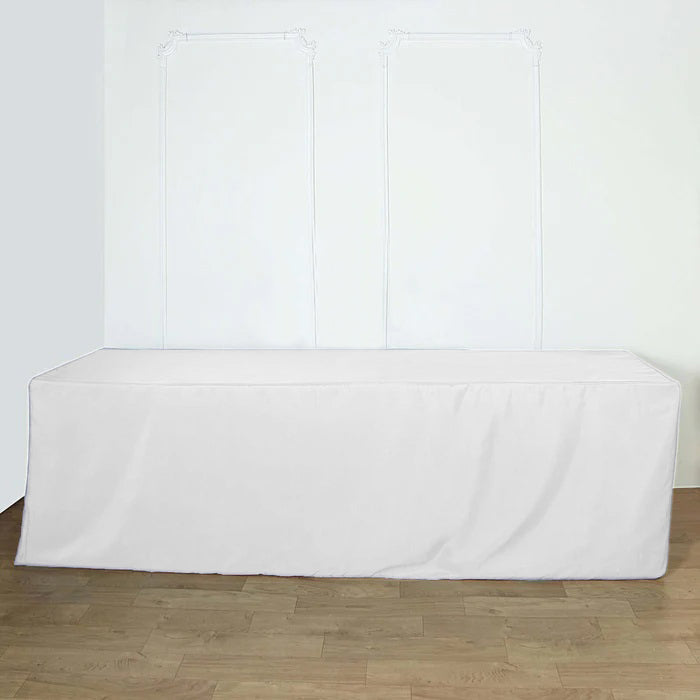 Fitted Polyester 96"x30" Rectangle Tablecloth White - Durable and Easy to Maintain Table Cover for Trade Shows, Catering & Events