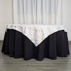 Polyester 54"x54" Table Overlay Square Tablecloth White with Gold Foil Geometric Pattern - Wrinkle-Resistant & Durable for Stylish Settings