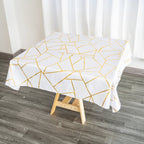 Polyester 54"x54" Square Tablecloth White with Gold Foil Geometric Pattern - Wrinkle-Resistant & Durable for Stylish Settings