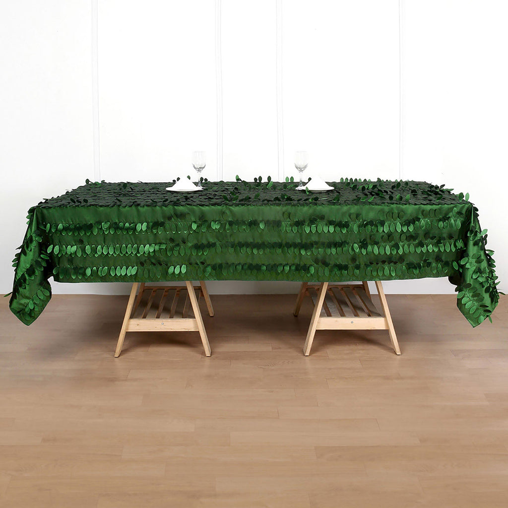 Taffeta 60"x102" Rectangle Tablecloth Green | Exquisite 3D Leaf Petal Design for Chic Wedding & Event Decor