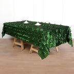 Taffeta 60"x102" Rectangle Tablecloth Green | Exquisite 3D Leaf Petal Design for Chic Wedding & Event Decor