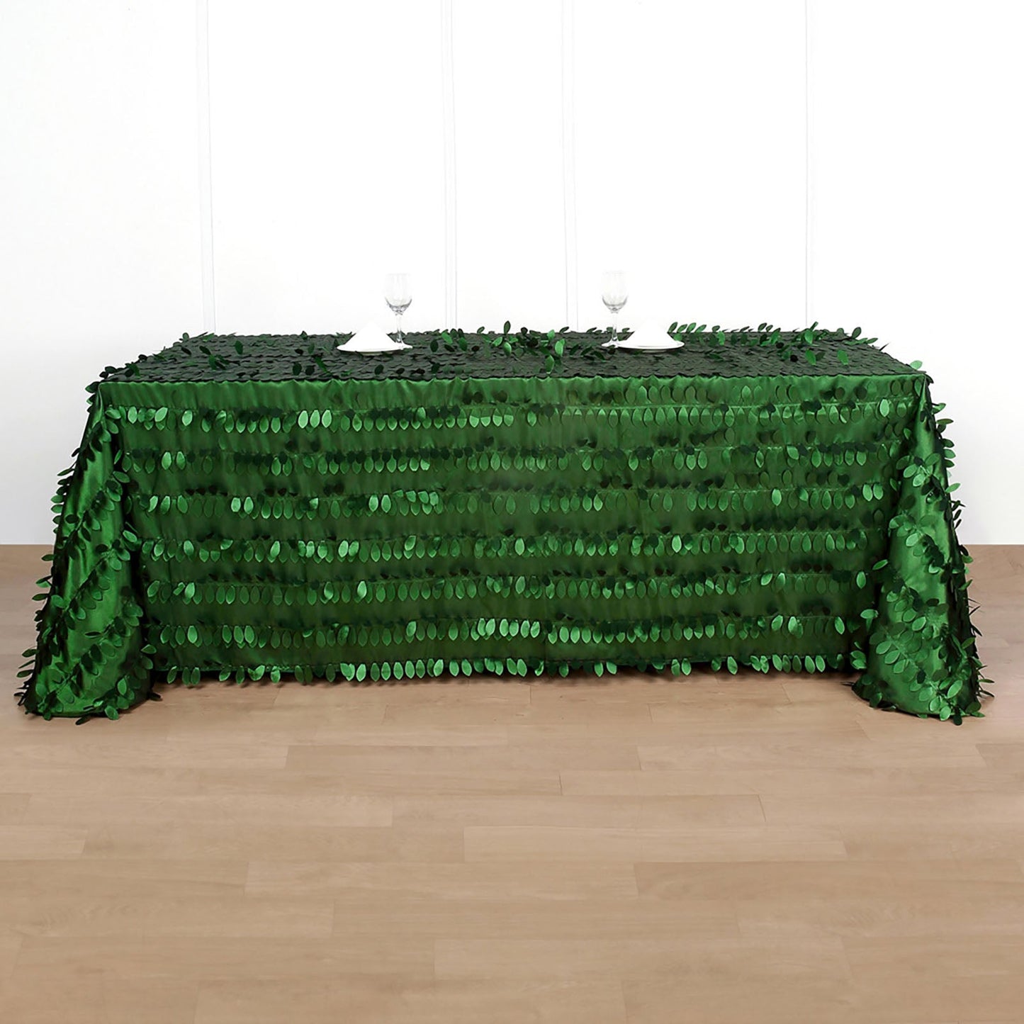 Taffeta 90"x132" Rectangle Tablecloth Green | 3D Leaf Petal Design Seamless Table Cover