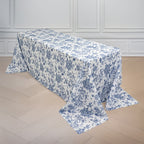 Polyester 90"x132" Rectangle Tablecloth White - Seamless Blue French Toile Pattern for Upscale Events