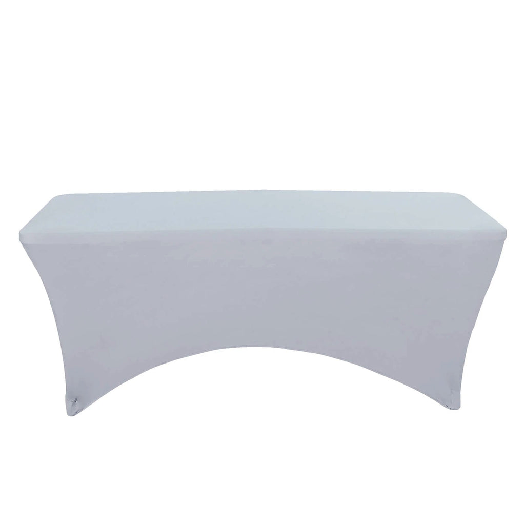 Stretch Spandex 96"x30" Rectangle Table Cover Silver - Durable Form-Fitting Tablecloth